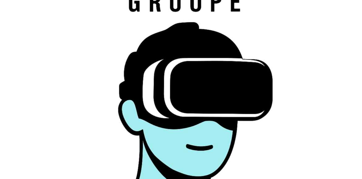 Snack Groupe pic VR Illustration moderne d'une personne portant un casque de réalité virtuelle sur fond vert, associée au logo Snack Groupe, représentant les solutions d'immersion VR.