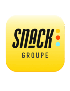Icône d'application mobile jaune avec le logo Snack Groupe, symbolisant la présence de l'agence dans le développement d'applications ou le design mobile.