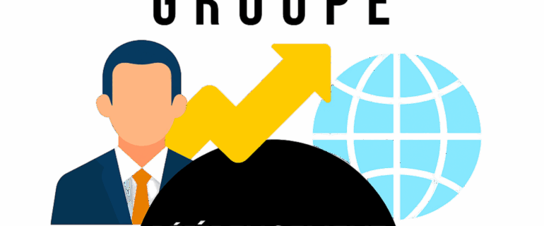 mage du logo Snack Groupe avec un homme d'affaires, un globe terrestre et une flèche de progression, accompagnés du texte "RÉFÉRENCEMENT SEO", symbolisant l'expertise en stratégie SEO internationale et l'optimisation de la présence digitale.