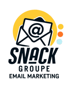 Logo Snack Groupe avec une icône d'enveloppe et "@", et le texte "EMAIL MARKETING", représentant les services de marketing par email et de campagnes de communication ciblées.