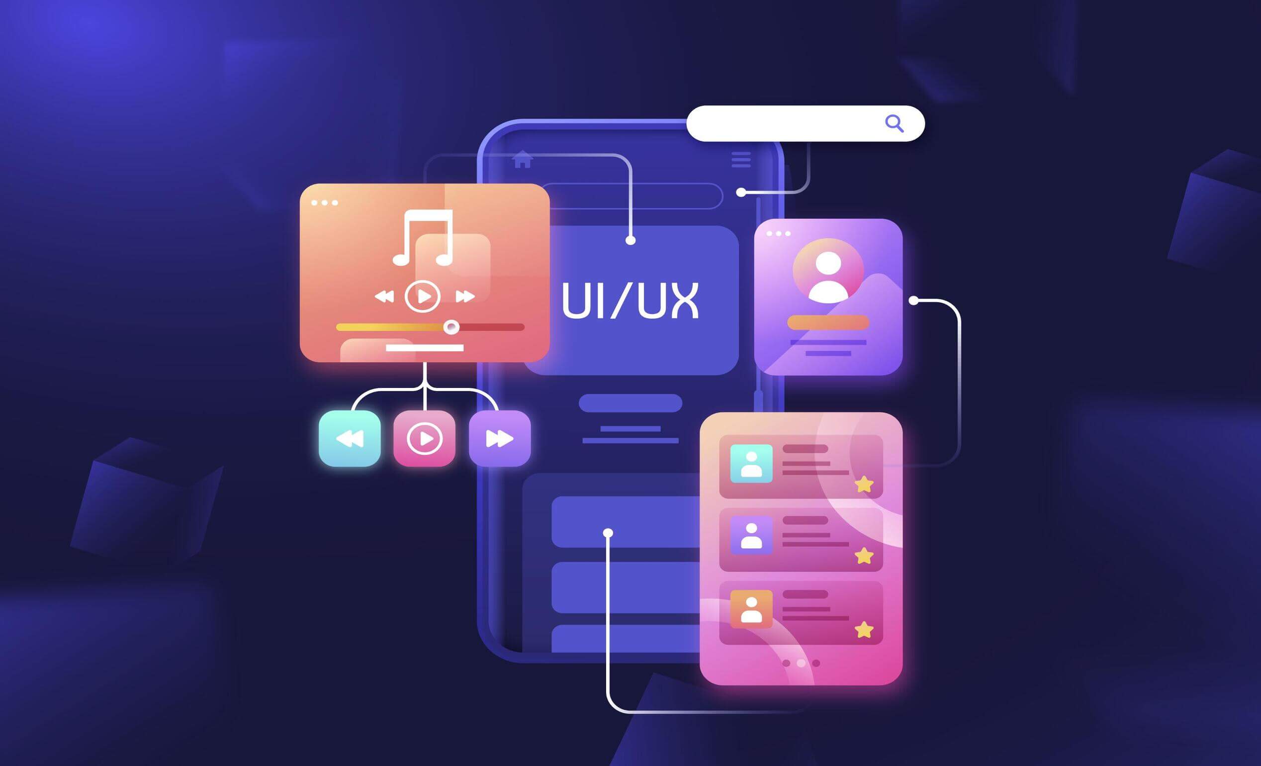 Écrans d'interface illustrant des principes de design UX et UI