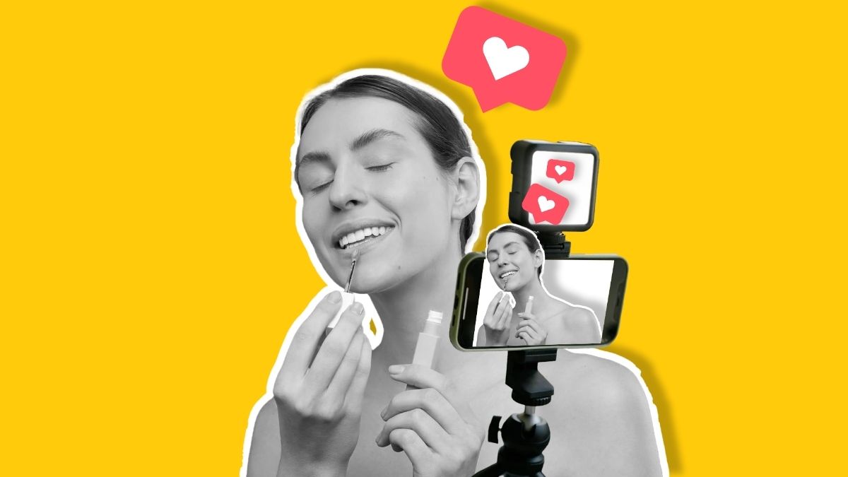 Collage montrant une créatrice filmée avec un smartphone et des interactions, univers TikTok